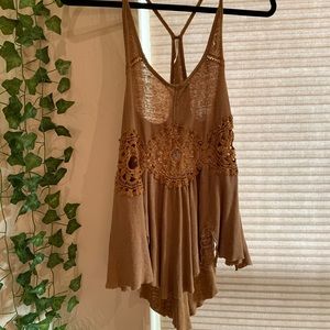 Mustard crochet Free people tank top